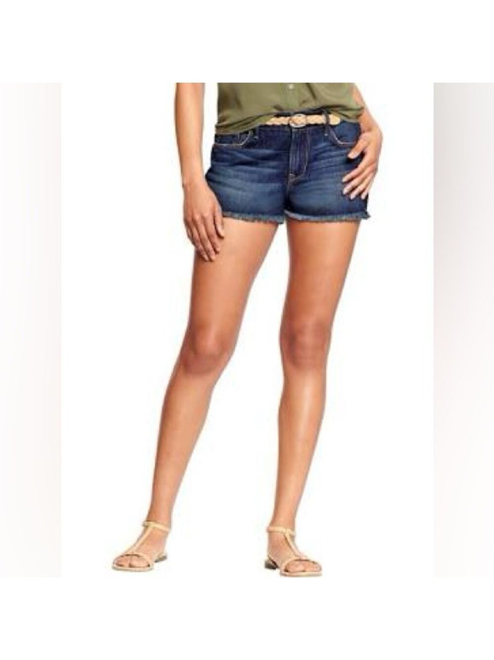 Old Navy Women's The Diva Cut Off Denim Shorts Blue Tropical Size 14 - Picture 4 of 4